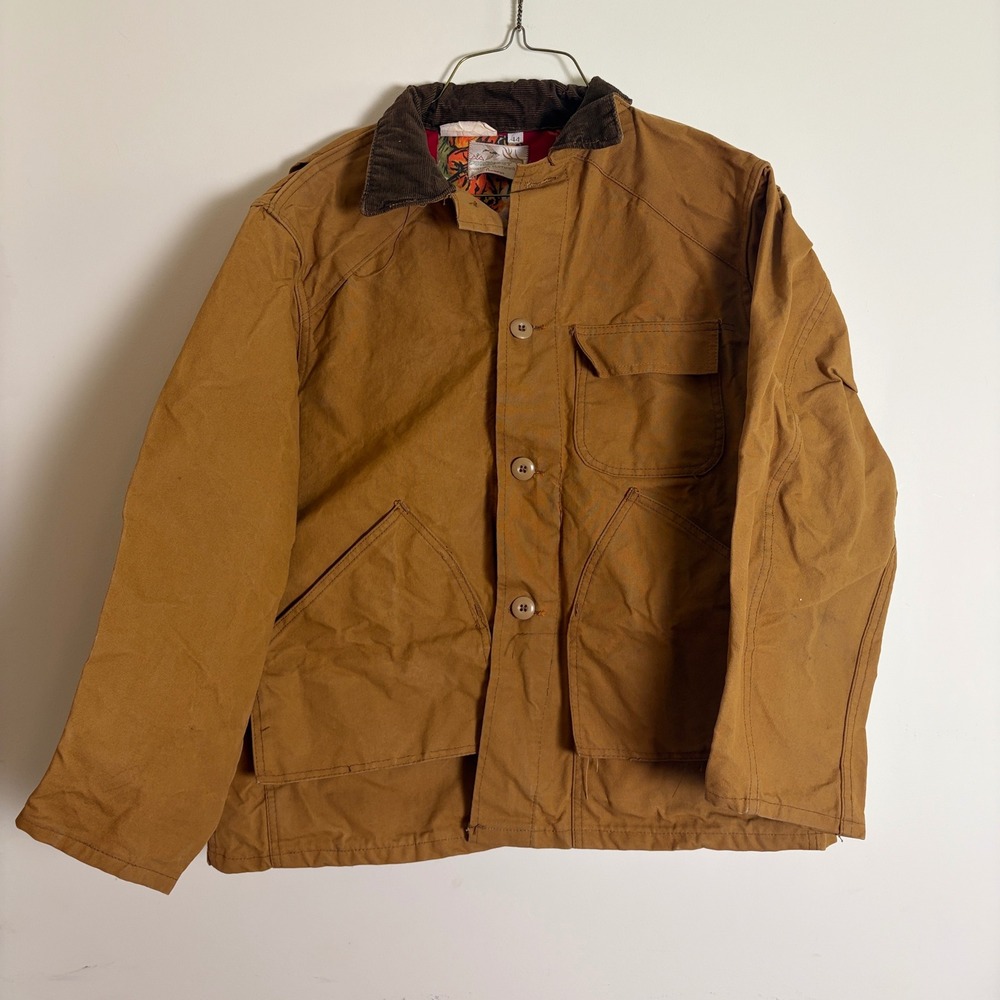 Vintage Penneys Foremost Hunting Jacket Brown Canvas Game Bag Corduroy Collar - Picture 12 of 12
